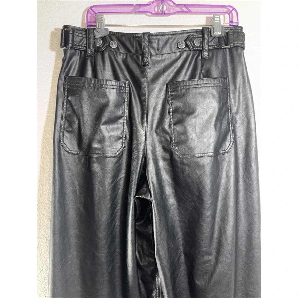 We The Free Vegan Afton Trouser Size 14 Black Faux Leather Wide Leg Jeans Goth